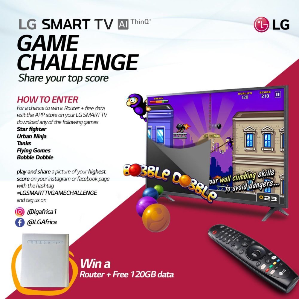 Win a Router and 120GB Data in LG Smart TV Game Challenge Promos in