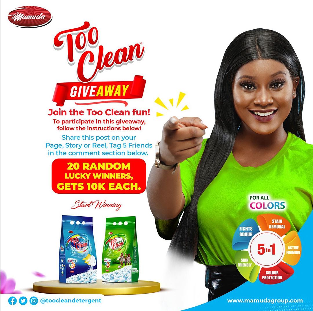Me Too Clean 20 Random Winners to emerge in Too Clean Detergent Giveaway. - Promos ...